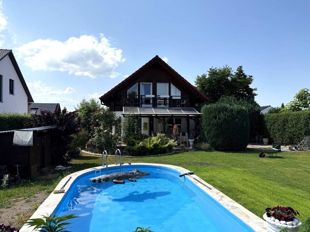 Hinteransicht mit Poolblick