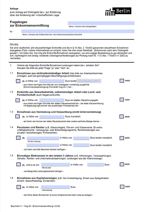 Wohngeld Ergänzung Einkommensermittlung